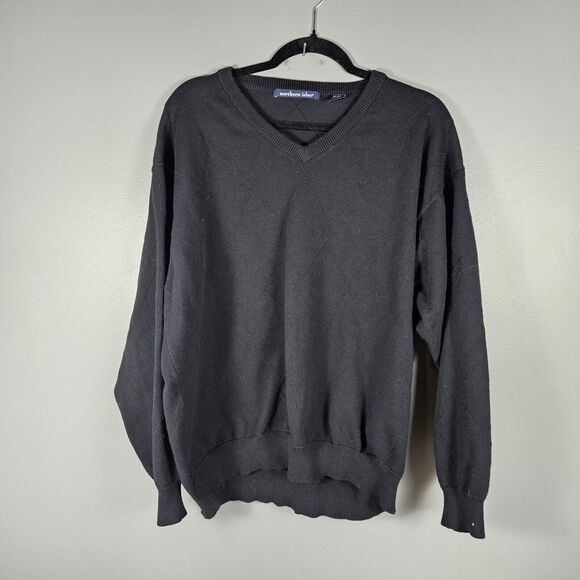Vintage Northern Isles Mens 2xl XXL Argyle Black Cotton Sweater Grandpa Dad - Picture 1 of 6